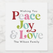 Kleurrijke Vrede Vreugde & Liefde Retro Kerstmis F Wijn Etiket (Enkel label)