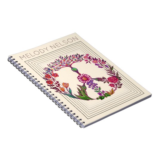 Kleurrijke Vredes Bloemige Cute Boho Hippie Hartve Notitieboek (Rechterzijde)