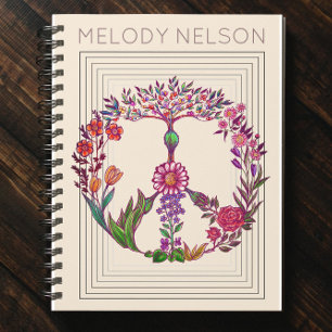 Kleurrijke Vredes Bloemige Cute Boho Hippie Hartve Notitieboek