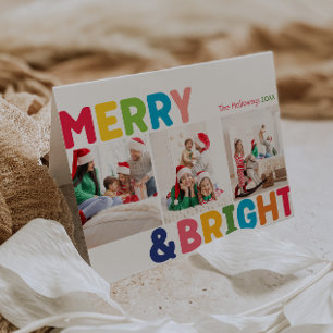 Kleurrijke Vrolijk en Helder Gevouwen Drie Foto Feestdagen Kaart