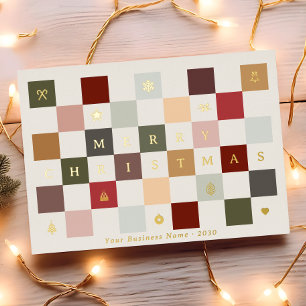 Kleurrijke vrolijke kerst dambord Zakelijk Folie Feestdagen Briefkaart