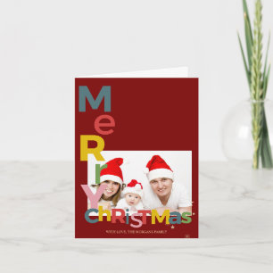 Kleurrijke vrolijke kerst rode foto notitiekaartje