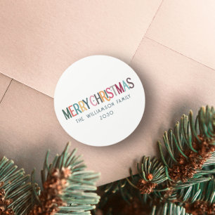 Kleurrijke Vrolijke Kerst Schattigee Retro Sterre Ronde Sticker