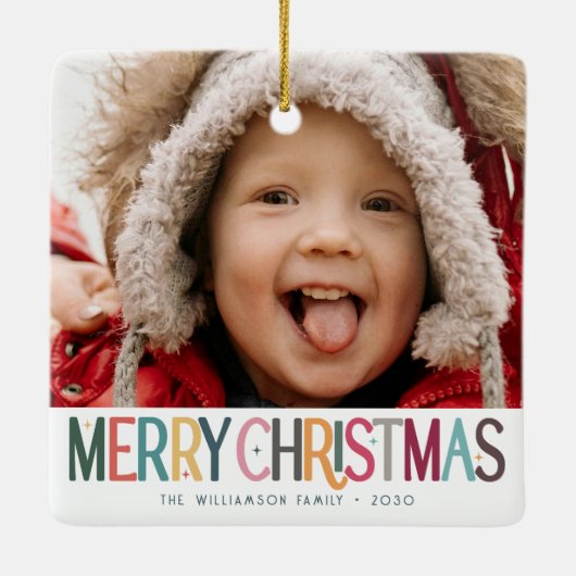  Kleurrijke Vrolijke Kerst Schattigee Sterren Foto Keramisch Ornament (Achterkant)