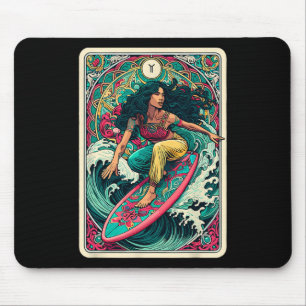 Kleurrijke Vrouw Golf Surfer Tarotkaart Artistieke Muismat