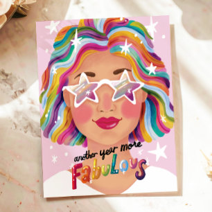 Kleurrijke vrouw Rainbow Happy Birthday Geïllustre Briefkaart