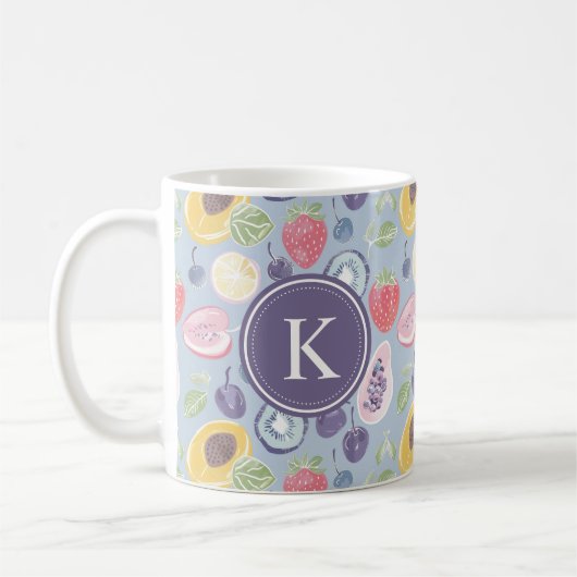 Kleurrijke Vruchten Monogram Lente Patroon Koffiemok (Links)