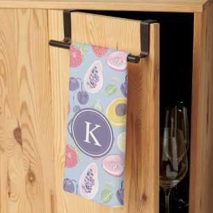 Kleurrijke Vruchten Monogram Lente Patroon Theedoek