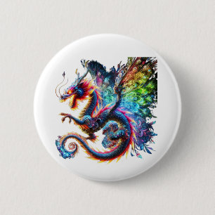 Kleurrijke Vuurdraak Ronde Button 5,7 Cm