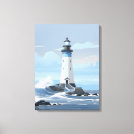 Kleurrijke vuurtoren op de oceaan canvas afdruk