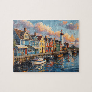 Kleurrijke Vuurtorenstad Haven Legpuzzel