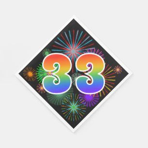 Kleurrijke Vuurwerk + Regenboog Patroon "33" Evene Servet