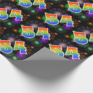 Kleurrijke Vuurwerk + Regenboog Patroon "54" Evene Cadeaupapier