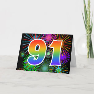 Kleurrijke Vuurwerk + Regenboog Patroon "91" Evene Kaart