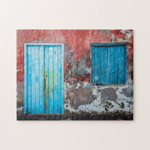 Kleurrijke wand, deur en sluitingen legpuzzel
