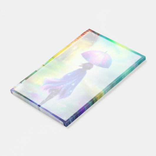 Kleurrijke wandeling in de regen post-it® notes (Schuin)