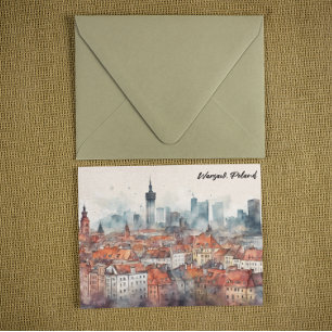 Kleurrijke Warschau Polen Waterverf Skyline Briefkaart