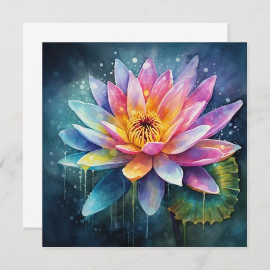 Kleurrijke Water Lily Waterverf Design Notitiekaartje (Voorkant / Achterkant)