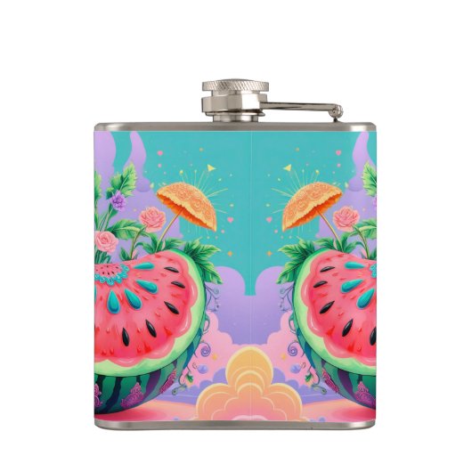 Kleurrijke watermeloen met beste vader ooit heupfles (Achterkant)