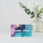 Kleurrijke Waterverf Abstract dik cursief script Visitekaartje (Staand voorkant)