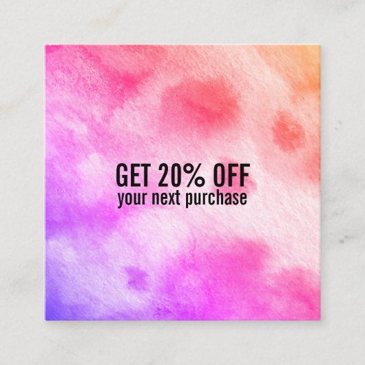 Kleurrijke waterverf abstracte kunstroze perziken kortingskaartje (Voorkant)