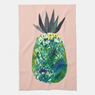 Kleurrijke Waterverf Ananas Blauw Groen Roze Theedoek