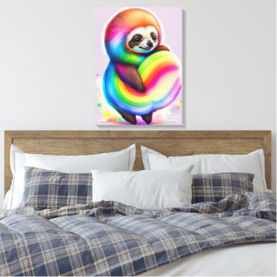 Kleurrijke Waterverf Baby Luiaard Canvas Afdruk