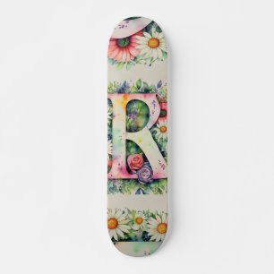 Kleurrijke Waterverf Bloem Gepersonaliseerde Monog Skateboard