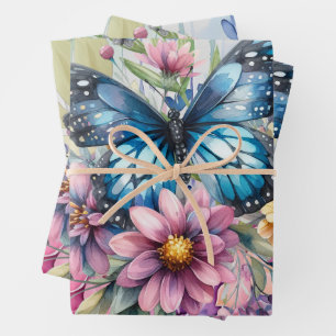 Kleurrijke Waterverf Bloem Vlinder Inpakpapier Vel