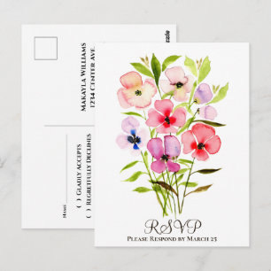 Kleurrijke Waterverf Bloemboeket Bruiloft RSVP Briefkaart