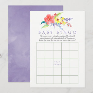 Kleurrijke Waterverf Bloemen Baby shower Bingo Kaart