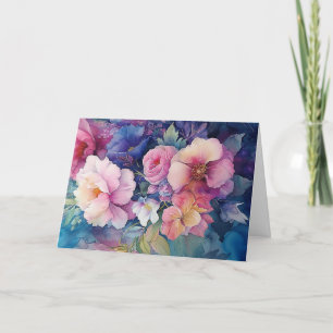 Kleurrijke Waterverf Bloemen Blank Note Kaart