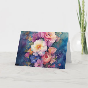 Kleurrijke Waterverf Bloemen Blank Note Kaart