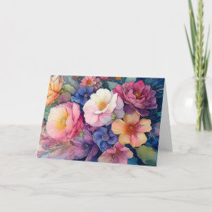 Kleurrijke Waterverf Bloemen Blank Note Kaart