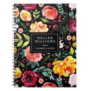 Kleurrijke waterverf bloemen collagepatroon notitieboek
