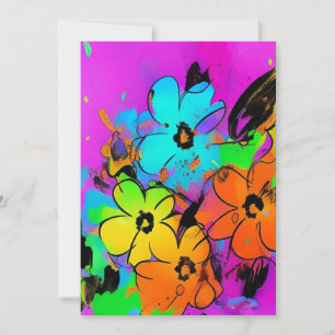 Kleurrijke waterverf bloemen fuchsia oranje kat bedankkaart