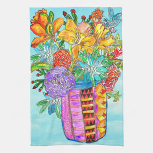 Kleurrijke Waterverf Bloemen in een Jar Keuken Han Theedoek