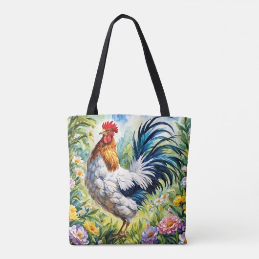 Kleurrijke  Waterverf Bloemenhaan Draagtas (Achterkant)