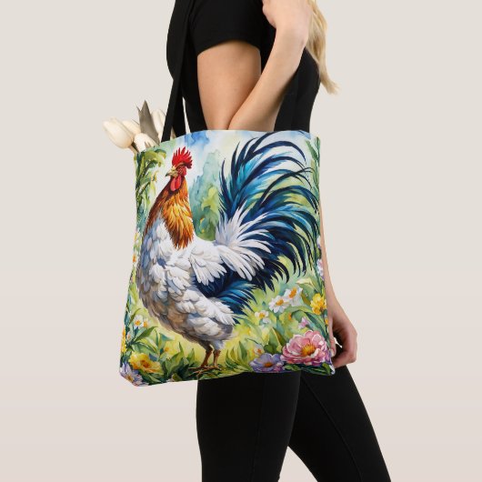 Kleurrijke  Waterverf Bloemenhaan Draagtas (Dichtbij)