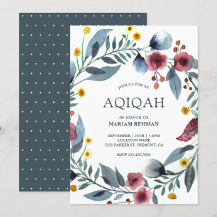 Kleurrijke Waterverf Bloemenkrans Aqiqah Kaart