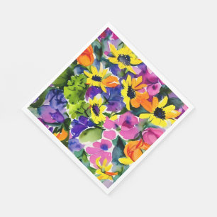 Kleurrijke Waterverf Bloemenkunst Servet