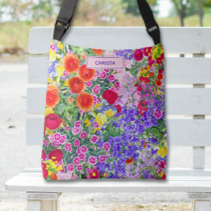 Kleurrijke waterverf bloemenpatroon canvas tas
