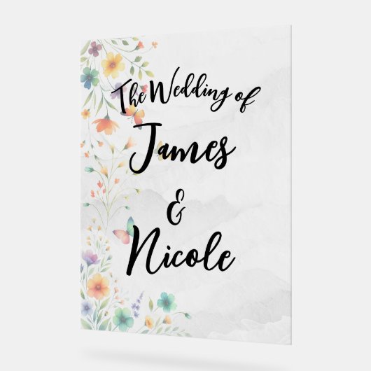 Kleurrijke Waterverf Bloemenvlinder bruiloft Acryl Bord (Hoek)