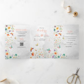 Kleurrijke Waterverf Bloemenvlinder bruiloft Drieluik Uitnodiging (Binnen)