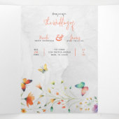 Kleurrijke Waterverf Bloemenvlinder bruiloft Drieluik Uitnodiging (Binnenkant midden)
