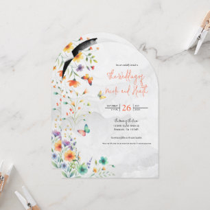 Kleurrijke Waterverf Bloemenvlinder bruiloft Kaart