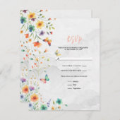 Kleurrijke Waterverf Bloemenvlinder bruiloft RSVP Kaart (Voorkant / Achterkant)