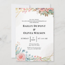 Kleurrijke Waterverf Bloemige Trouw Uitnodigingska Kaart