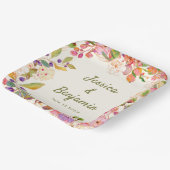 Kleurrijke Waterverf Bloemige Trouwdatum Naam Papieren Bordje (Gebogen)