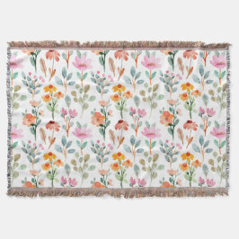 Kleurrijke waterverf bloemmotief roze Deken
